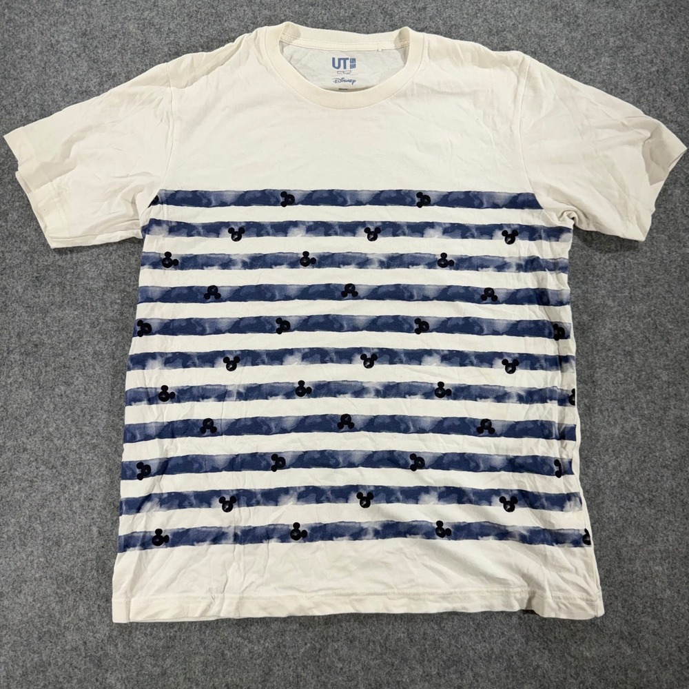 Uniqlo UT Disney Mickey Mouse Striped Graphic T-Shirt White Blue Mens Large